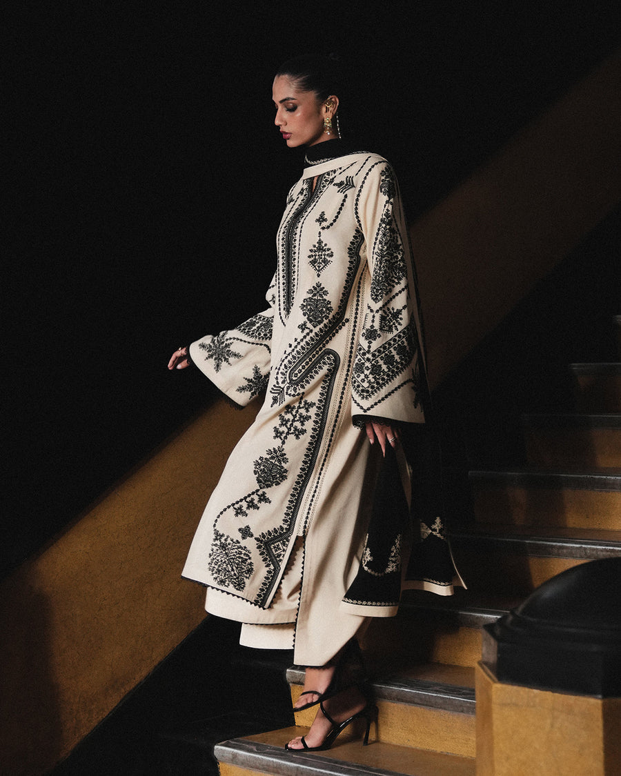 Jugnu Lahore Womenswear Embroidered Karandi Unstitched 3Pc Suit - NIGAH