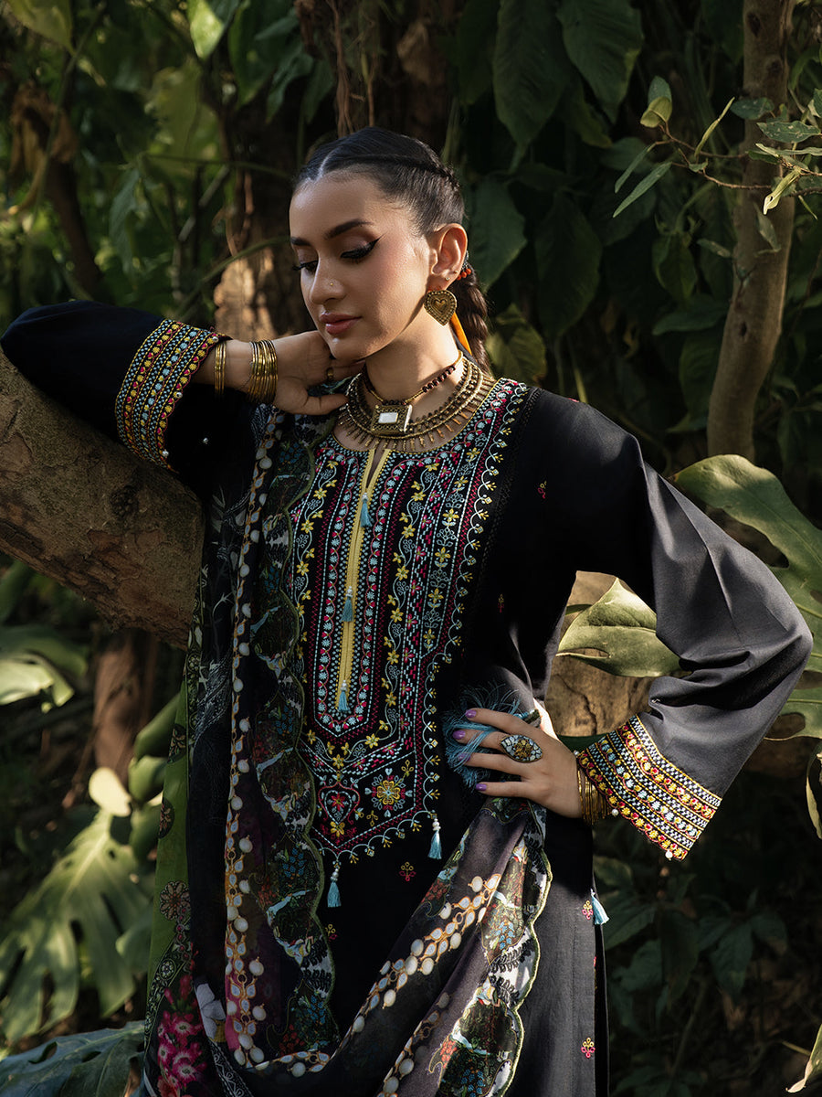 HemStitch The Garden Embroidered Lawn Unstitched 3Pc Suit - Night Jasmine