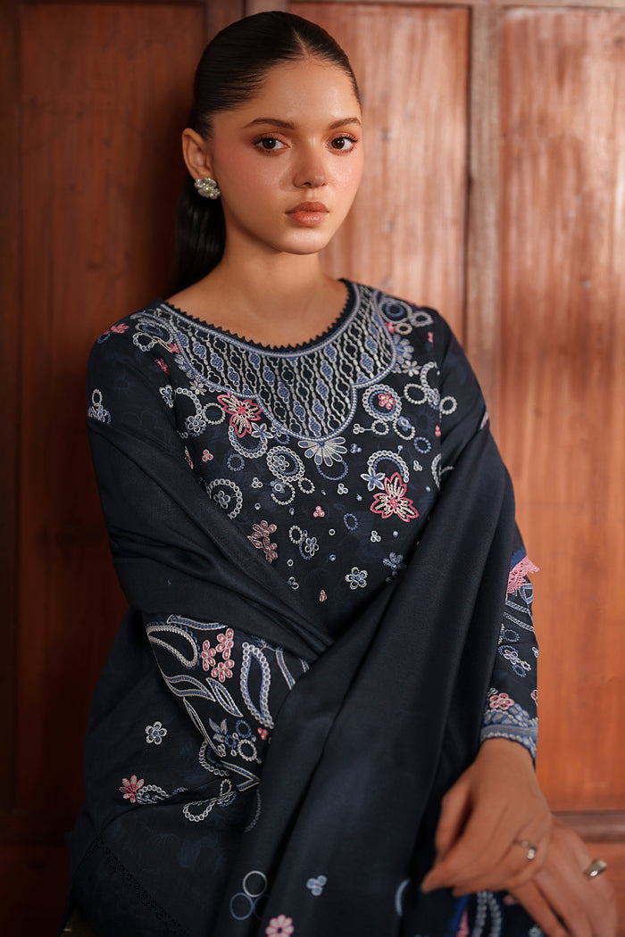 Farasha Meline Embroidered Viscose Unstitched 3Pc Suit - Night Oak