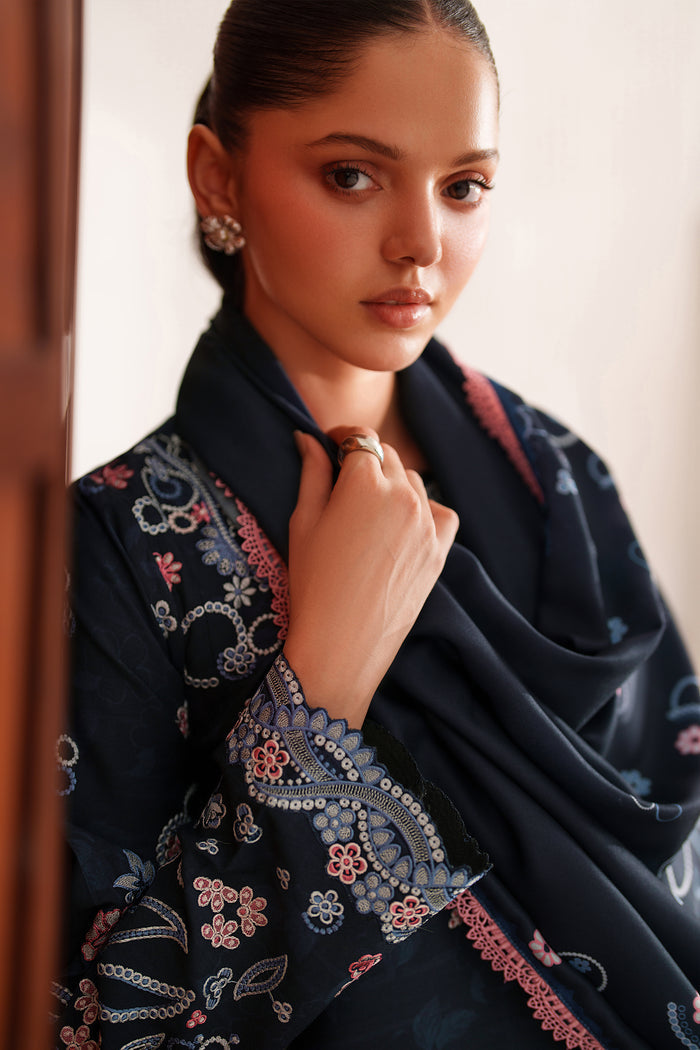 Farasha Meline Embroidered Viscose Unstitched 3Pc Suit - Night Oak