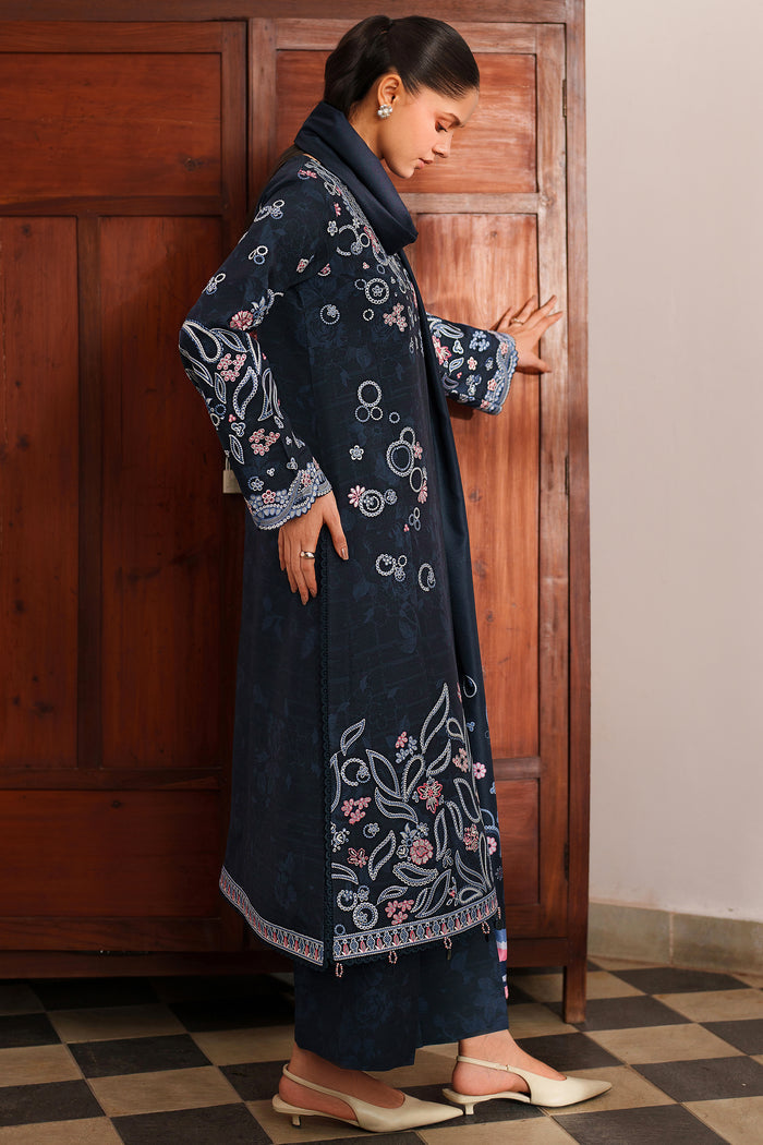 Farasha Meline Embroidered Viscose Unstitched 3Pc Suit - Night Oak