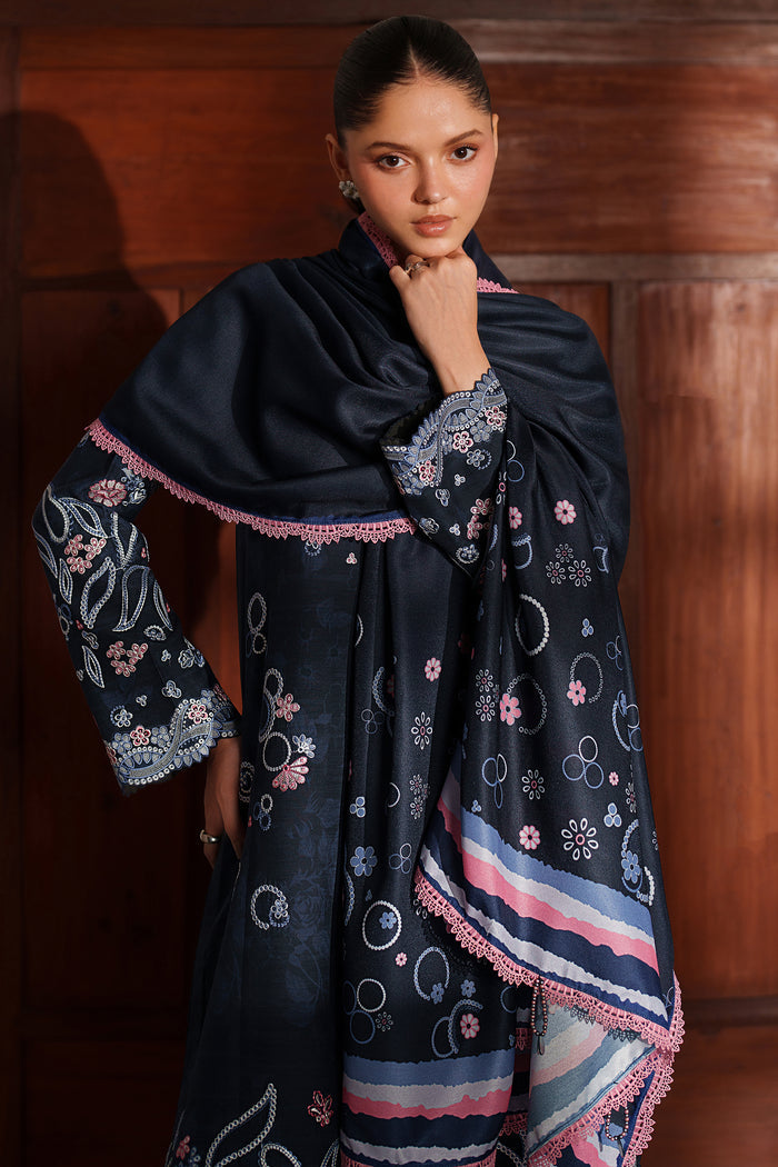 Farasha Meline Embroidered Viscose Unstitched 3Pc Suit - Night Oak