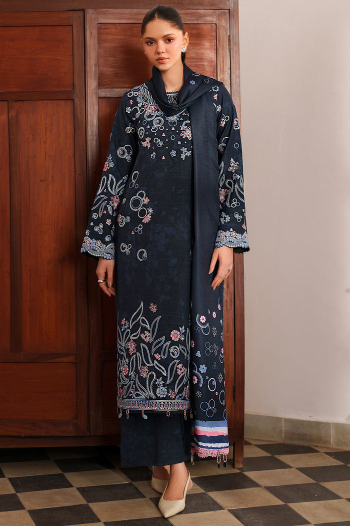 Farasha Meline Embroidered Viscose Unstitched 3Pc Suit - Night Oak