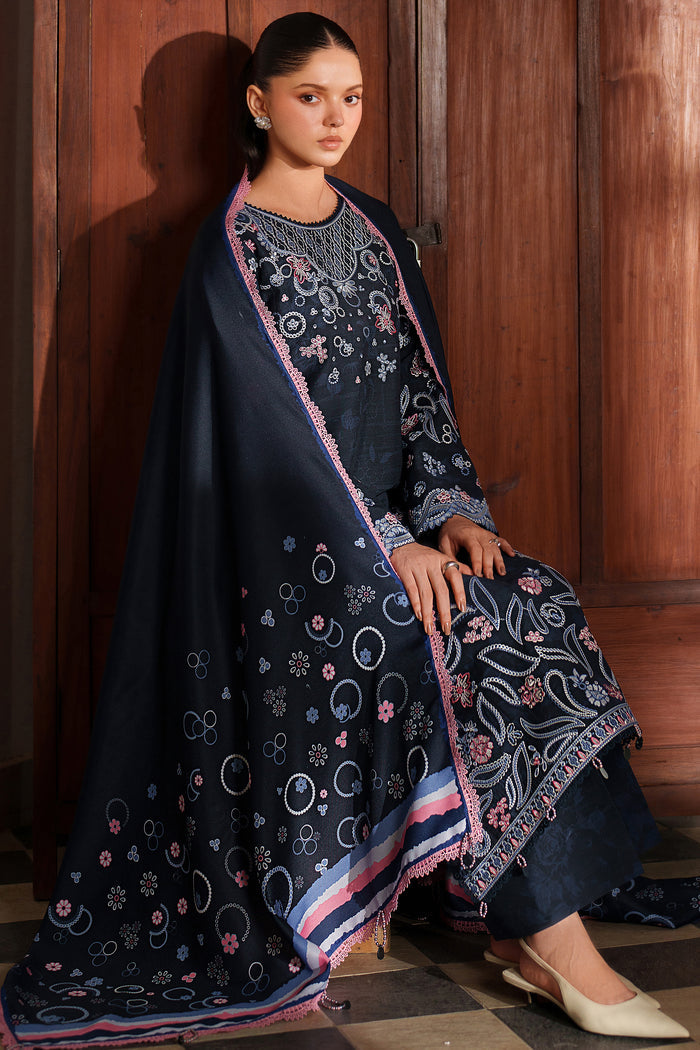 Farasha Meline Embroidered Viscose Unstitched 3Pc Suit - Night Oak