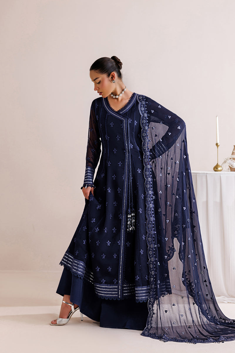 Farasha Luxury Formal Embroidered Chiffon Unstitched 3Pc Suit - Night Prism