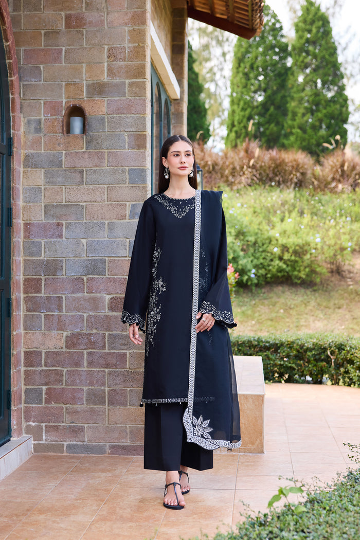 Farasha Sorine Summer Embroidered Lawn Unstitched 3Pc Suit - Night Whisper