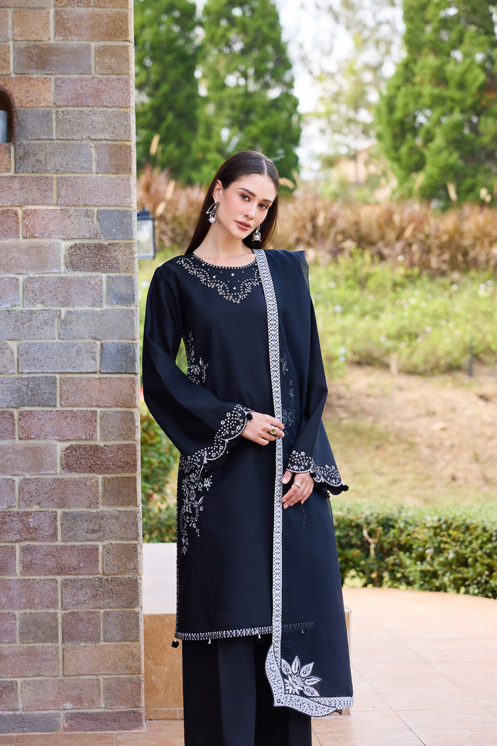 Farasha Sorine Summer Embroidered Lawn Unstitched 3Pc Suit - Night Whisper
