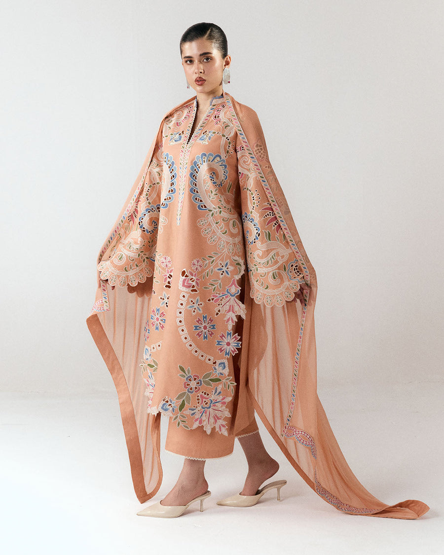 Jugnu Lahore Spring Summer Unstitched Embroidered Cotton 3Pc Suit - Nila