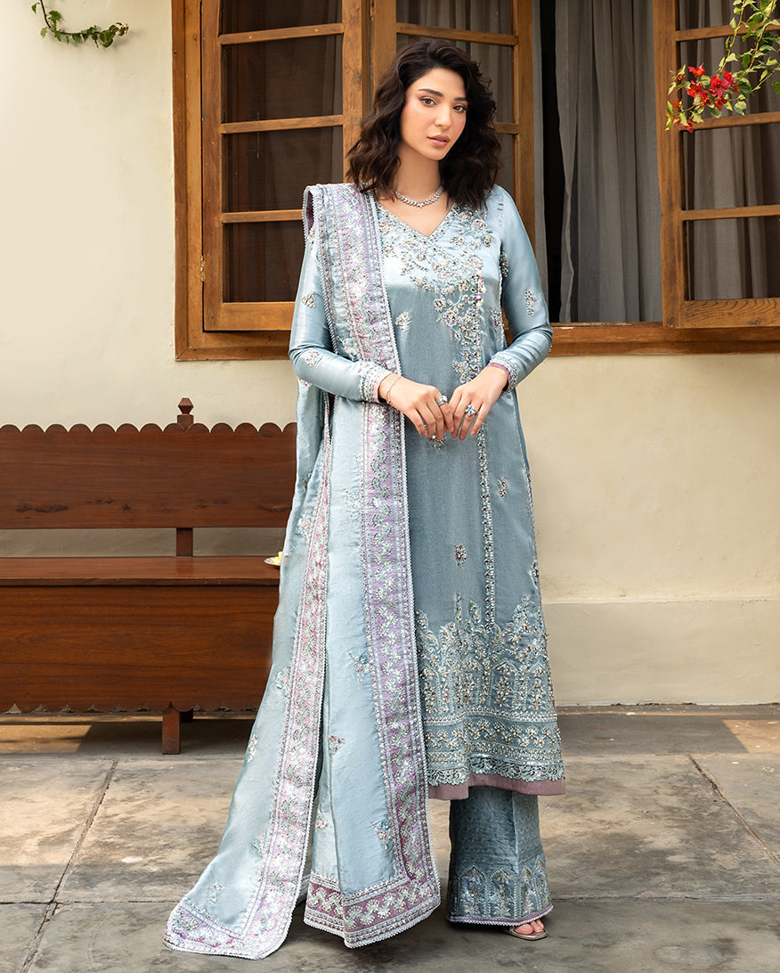 Mushq Sunehri Ramsha Edit Lama Silk Stitched 3Pc Suit - Nissa