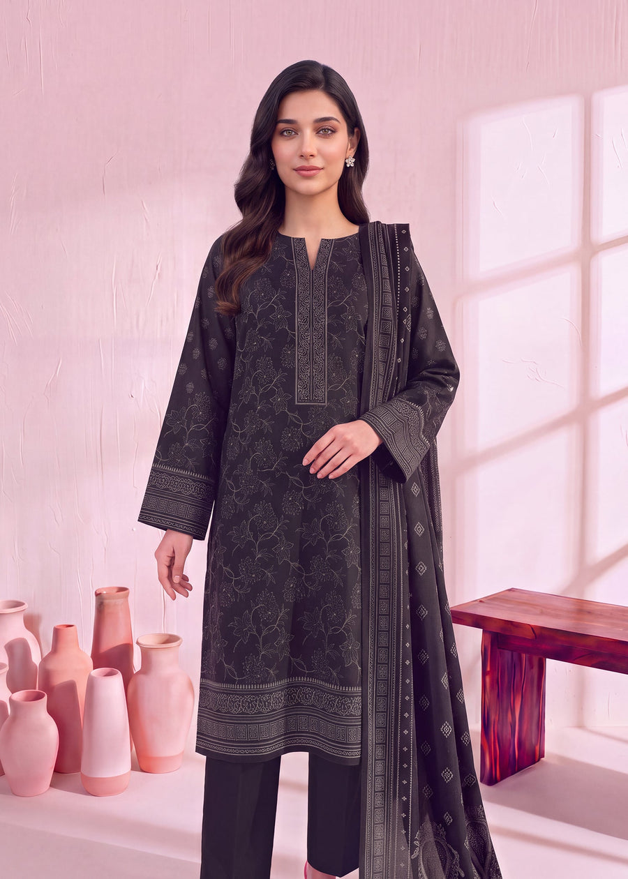 Zeenia Marina Vol-02 Digital Printed Dhanak Marina Unstitched 3Pc Suit DS-01 Noir