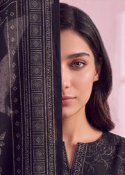 Zeenia Marina Vol-02 Digital Printed Dhanak Marina Unstitched 3Pc Suit DS-01 Noir
