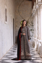 Noor by Saadia Asad Embroidered Khaddar Unstitched 3Pc Suit D-01 Noir Safari