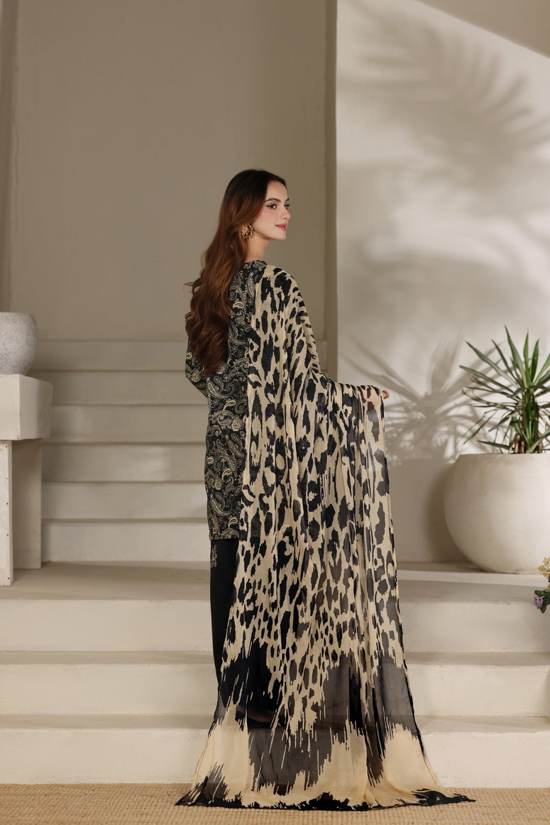 Feathers The Imperial Bloom Printed Lawn Unstitched 3Pc Suit Noir Safari-FT661