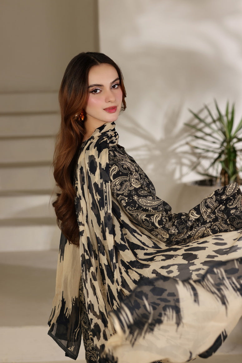 Feathers The Imperial Bloom Printed Lawn Unstitched 3Pc Suit Noir Safari-FT661