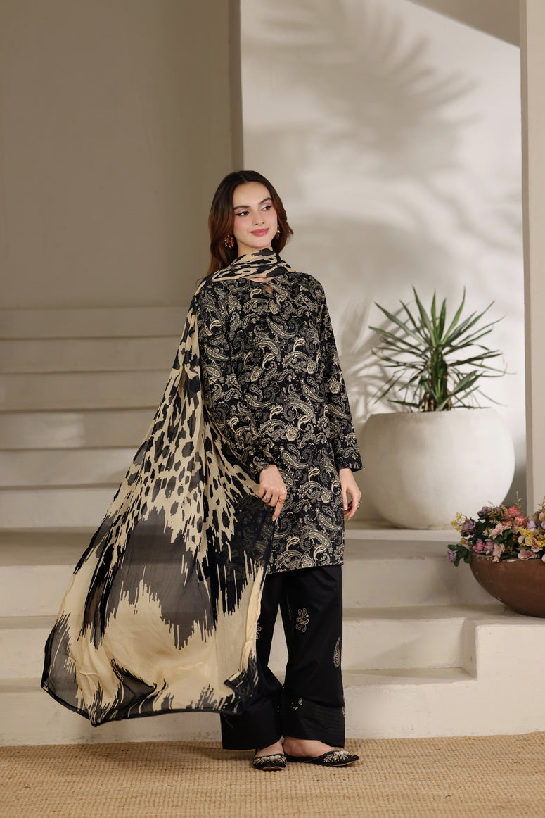 Feathers The Imperial Bloom Printed Lawn Unstitched 3Pc Suit Noir Safari-FT661