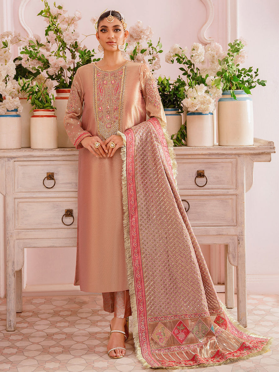 Faiza Faisal Heeriye Embroidered Raw Silk Unstitched 3Pc Suit - Noor