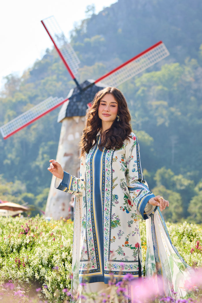 Farasha Summer Co Ords Printed Lawn Unstitched 3Pc Suit - Nordic Bloom