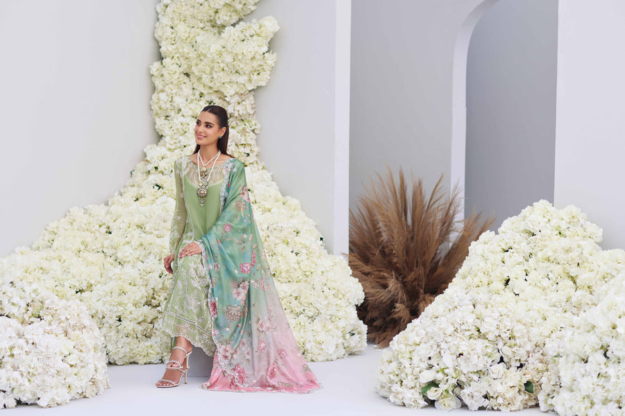 Mina Hasan Embroidered Chiffon Unstitched 3Pc Suit - Noura