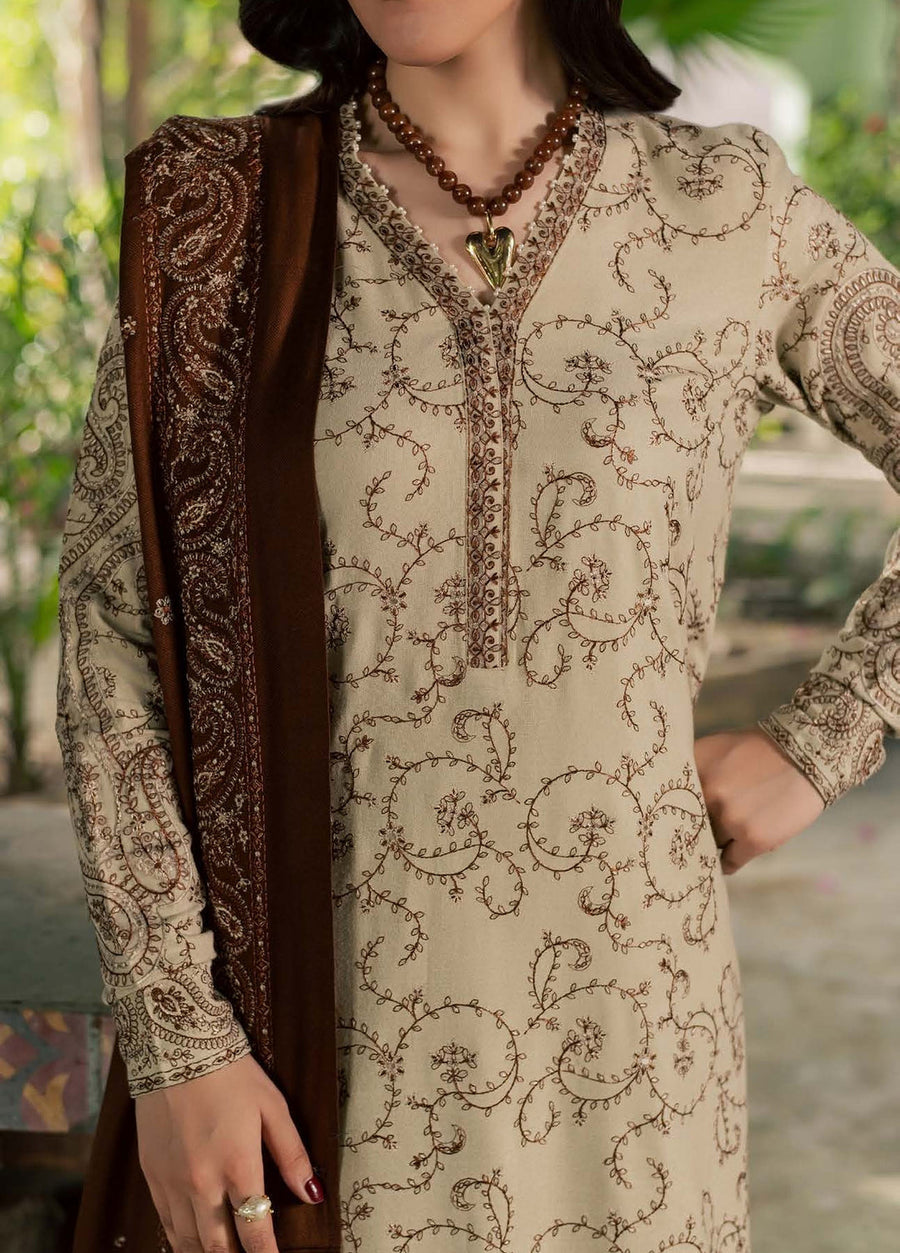 NUREH Exclusive Embroidered Leather Peach Unstitched 3Pc Suit NE-294