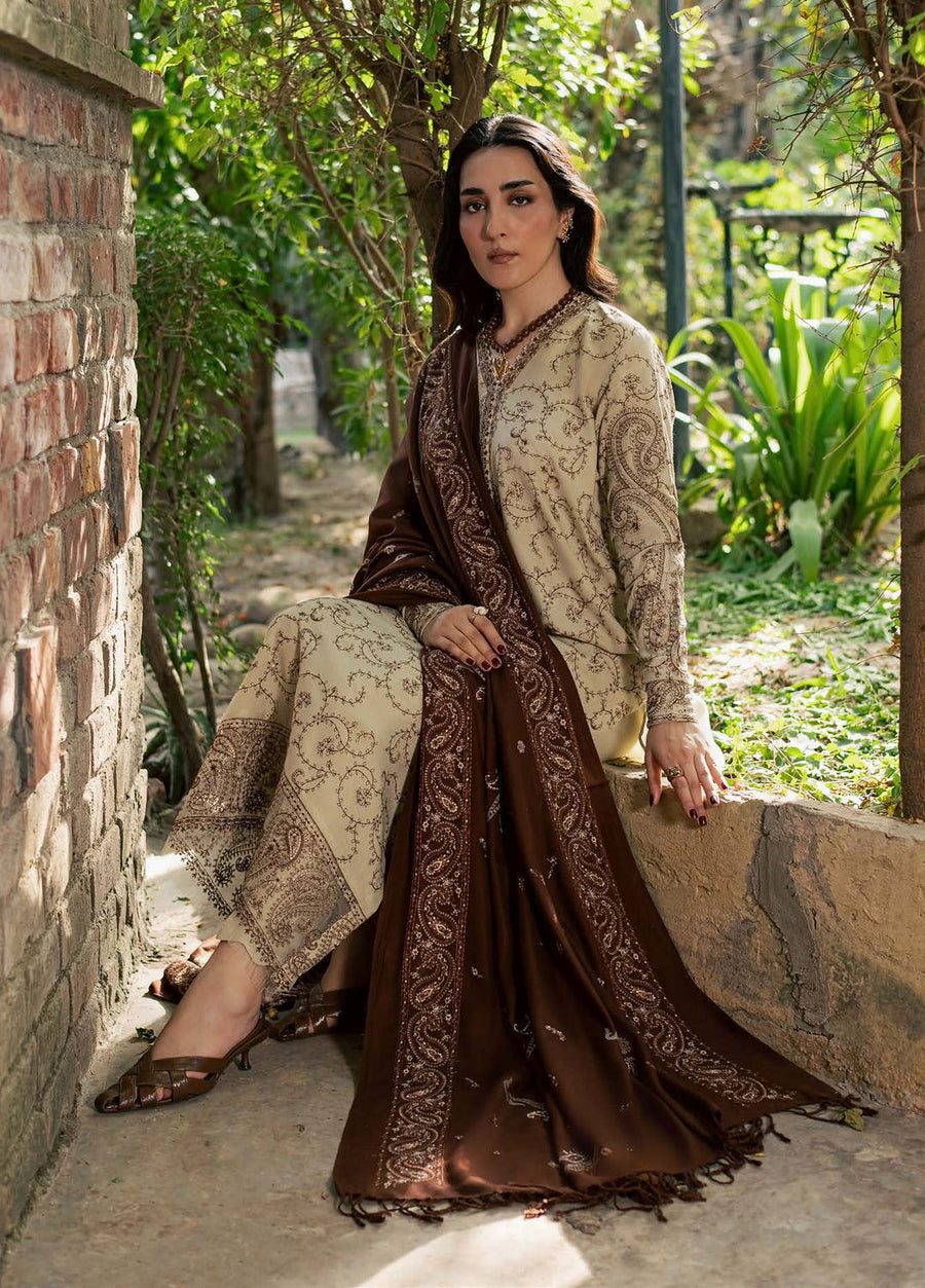 NUREH Exclusive Embroidered Leather Peach Unstitched 3Pc Suit NE-294