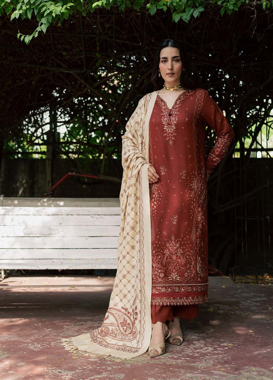 NUREH Exclusive Embroidered Leather Peach Unstitched 3Pc Suit NE-296