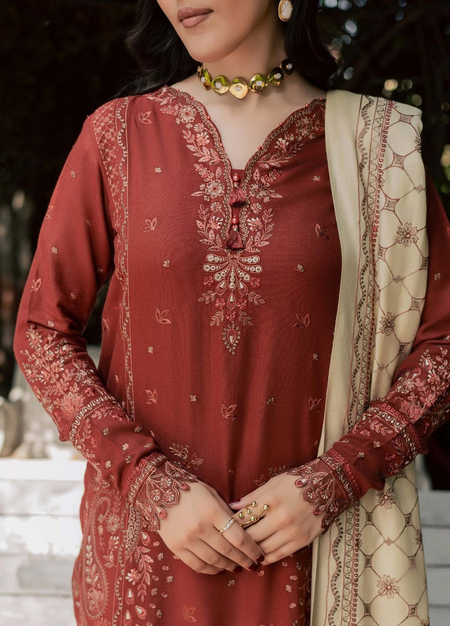 NUREH Exclusive Embroidered Leather Peach Unstitched 3Pc Suit NE-296