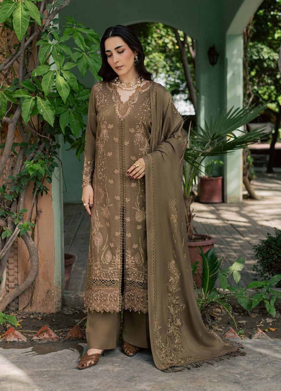 NUREH Exclusive Embroidered Leather Peach Unstitched 3Pc Suit NE-297