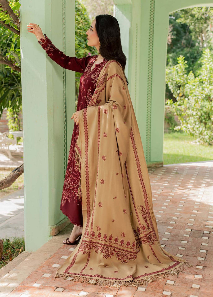 NUREH Exclusive Embroidered Leather Peach Unstitched 3Pc Suit NE-298