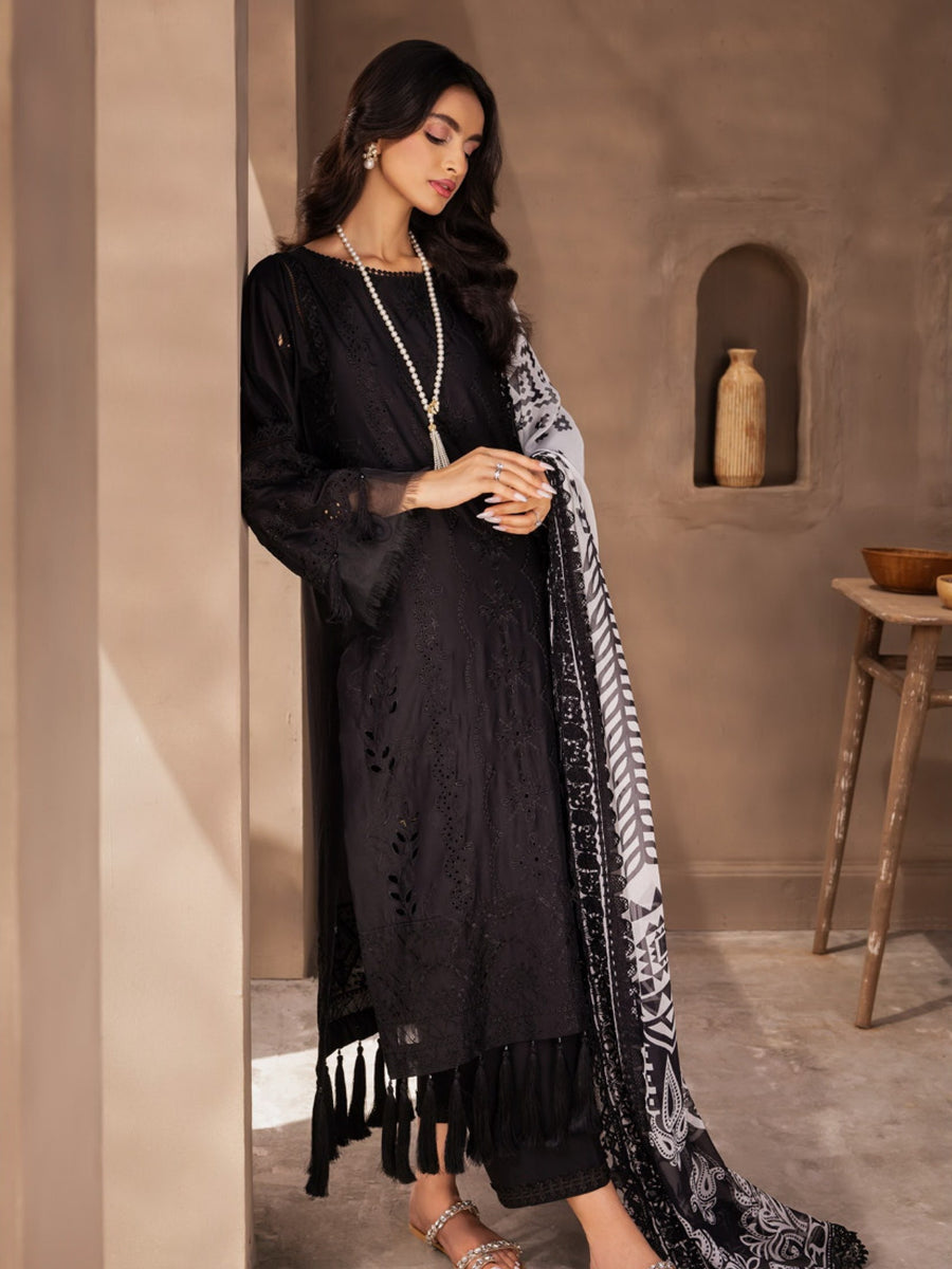 NUREH Koyal Monochrome Unstitched Chikankari Lawn 3Pc Suit B-01