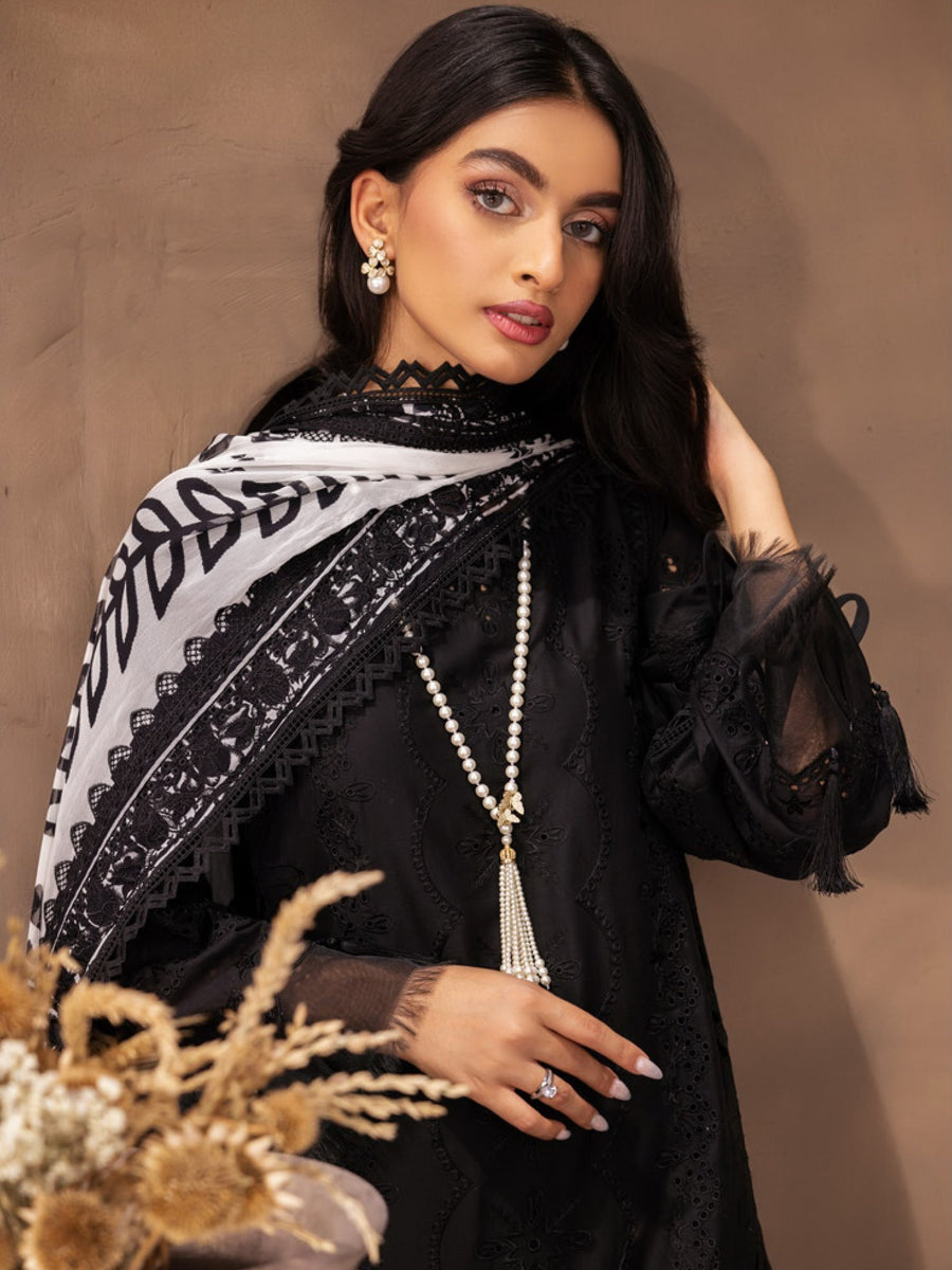 NUREH Koyal Monochrome Unstitched Chikankari Lawn 3Pc Suit B-01