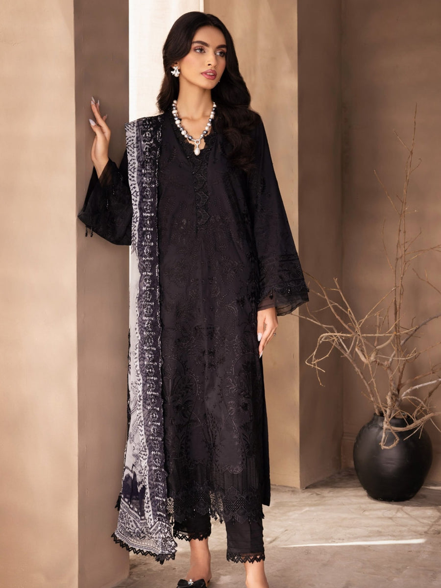 NUREH Koyal Monochrome Unstitched Chikankari Lawn 3Pc Suit B-02