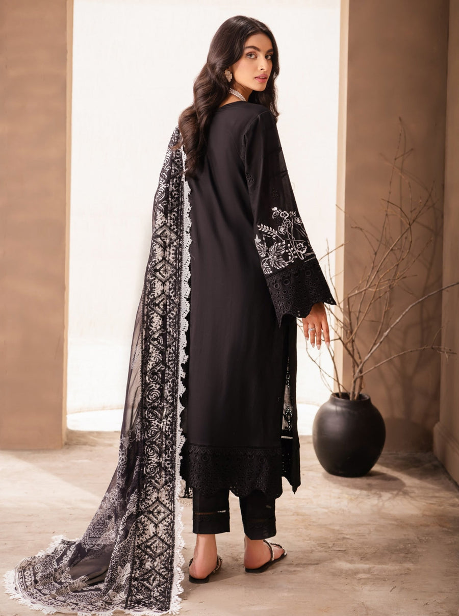 NUREH Koyal Monochrome Unstitched Chikankari Lawn 3Pc Suit B-03