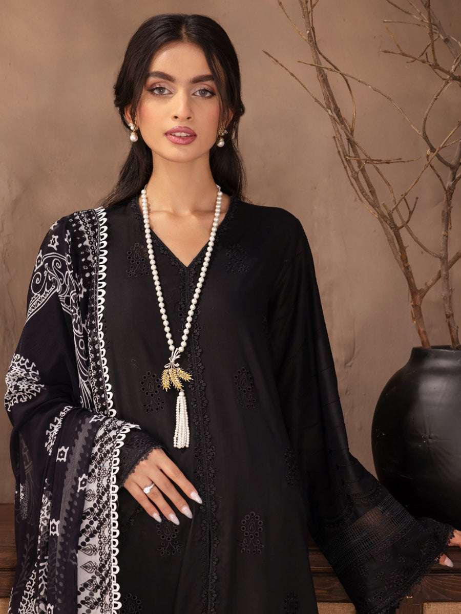 NUREH Koyal Monochrome Unstitched Chikankari Lawn 3Pc Suit B-04