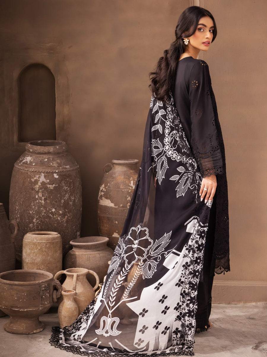 NUREH Koyal Monochrome Unstitched Chikankari Lawn 3Pc Suit B-05