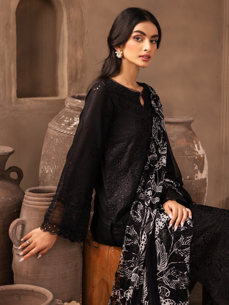 NUREH Koyal Monochrome Unstitched Chikankari Lawn 3Pc Suit B-05