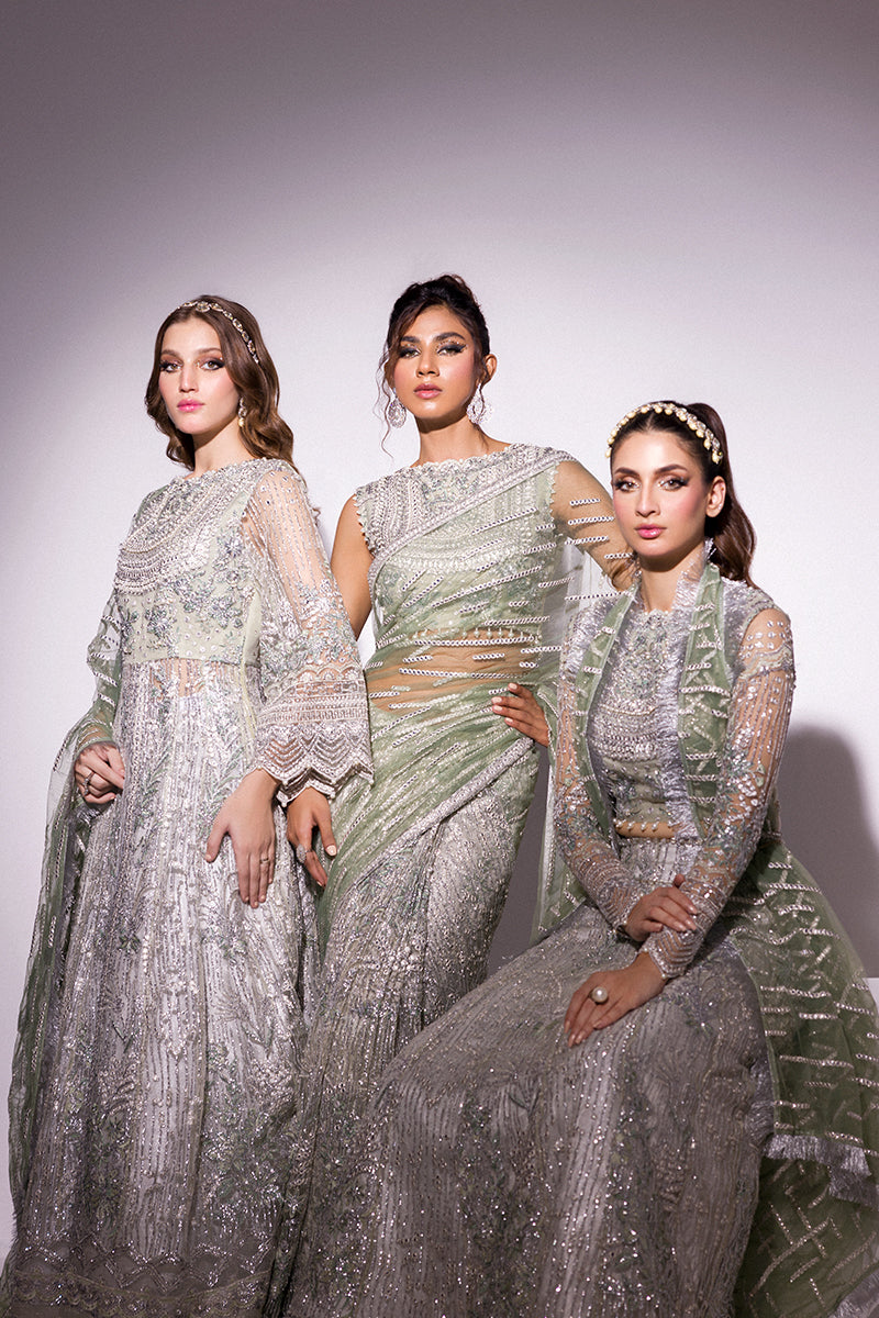 Best of Mushq Embroidered Net Unstitched 3Pc Suit BOM-01 Ocean Wave