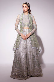 Best of Mushq Embroidered Net Unstitched 3Pc Suit BOM-01 Ocean Wave