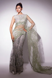 Best of Mushq Embroidered Net Unstitched 3Pc Suit BOM-01 Ocean Wave