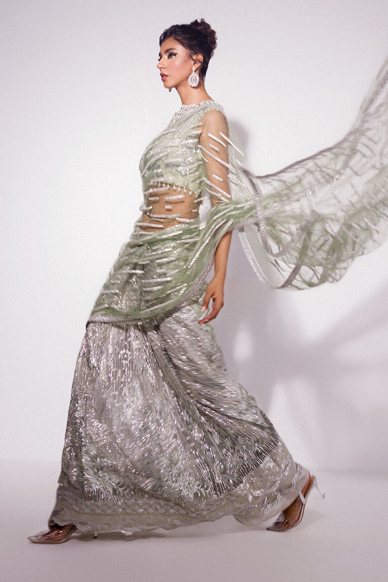 Best of Mushq Embroidered Net Unstitched 3Pc Suit BOM-01 Ocean Wave