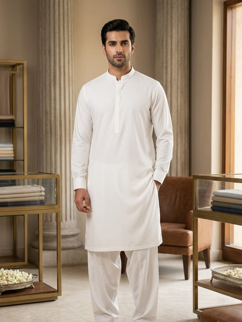 Tycoon by Fabrieco Men's Unstitched Soft Blended Suit - Off White