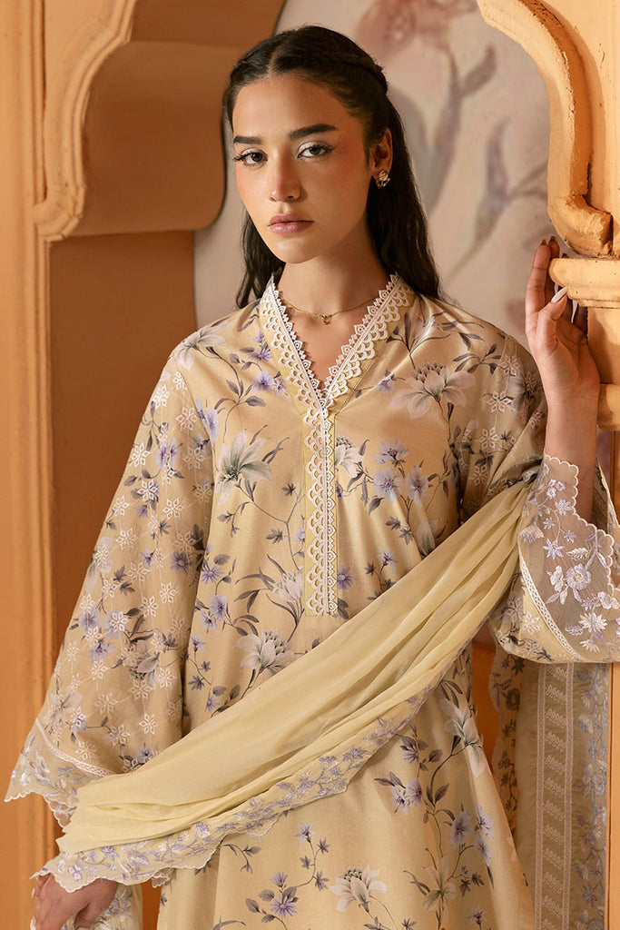 Cross Stitch Premium Embroidered Lawn Unstitched 3Pc Suit - OLIVE MUSE