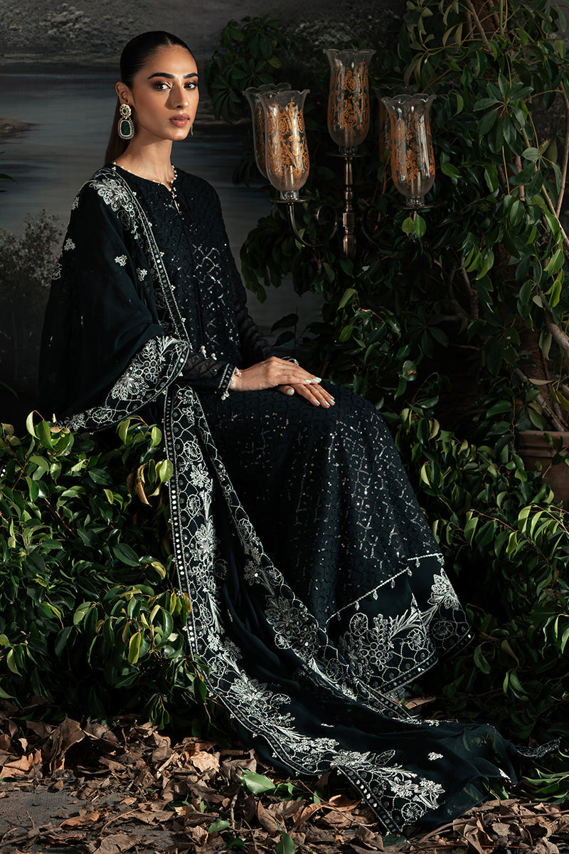 Cross Stitch Luxe Atelier Unstitched Chiffon 4Pc Suit - ONYX ZEST