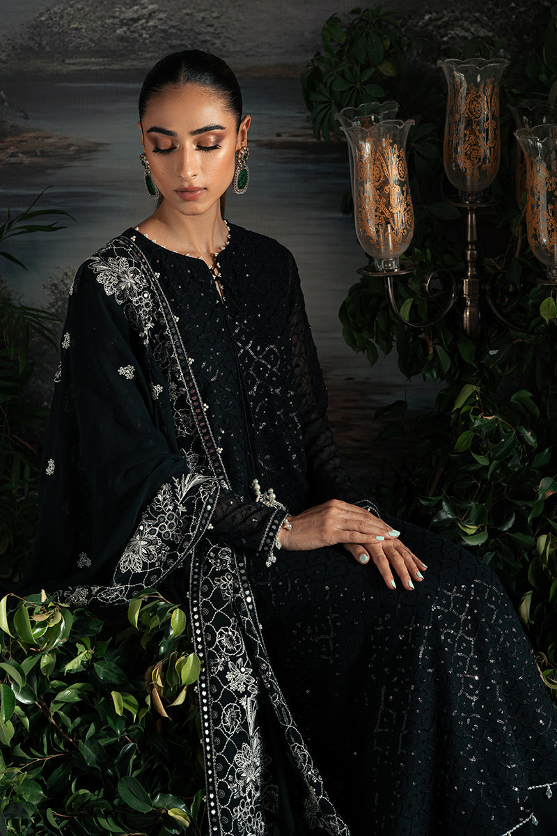 Cross Stitch Luxe Atelier Unstitched Chiffon 4Pc Suit - ONYX ZEST