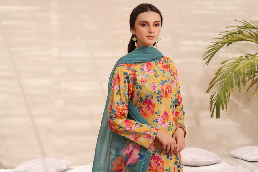 Feathers Premium Printed Lawn Unstitched 3Pc Suit OPAL-FT252