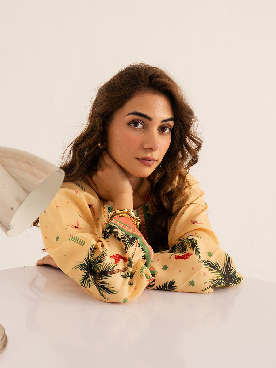 Faiza Faisal Reve Festive Pret Printed Grip Silk 2Pc Suit - ORIYA