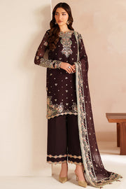 Farasha Luxury Embroidered Chiffon Unstitched 3Pc Suit - Oak Charm
