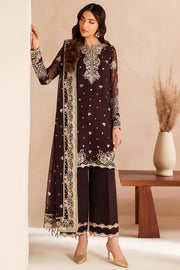 Farasha Luxury Embroidered Chiffon Unstitched 3Pc Suit - Oak Charm
