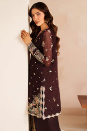 Farasha Luxury Embroidered Chiffon Unstitched 3Pc Suit - Oak Charm