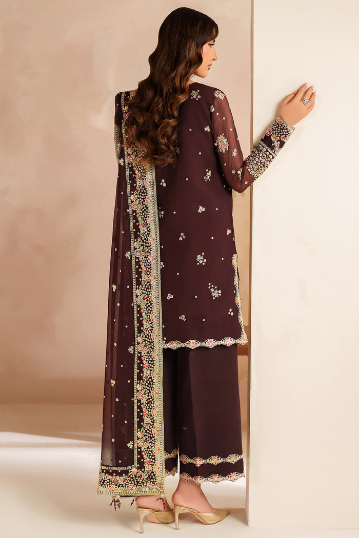 Farasha Luxury Embroidered Chiffon Unstitched 3Pc Suit - Oak Charm