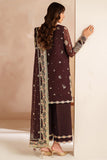 Farasha Luxury Embroidered Chiffon Unstitched 3Pc Suit - Oak Charm